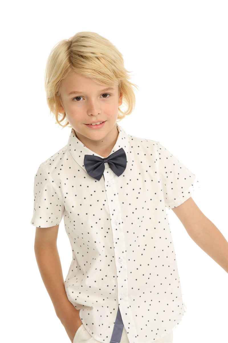Mud Kingdom Toddler Boy Shirt and Tie Short Sleeve Stars 4T White - Image 3